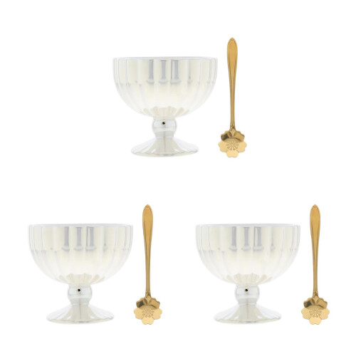 3Sets White Ceramic Dessert Bowls with Spoon Stylish Footed Mugs 2