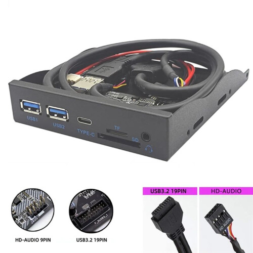 USB Front Panel HUB 5Gbps 2 X USB3.0 + 1 X TYPE-C + TF/ + HD AUDIO 3.5mm Earphone Jack Mic Adapter for Desktop 2