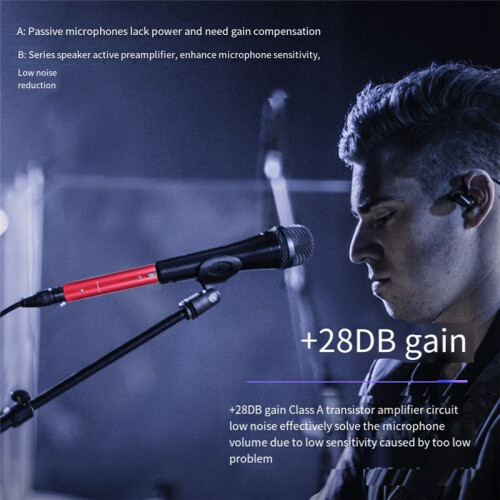 Dynamic Microphone Amplifier Preamplifier 28DB Gain with All-Directional Pickup Gain Single Channel Activator Black 2
