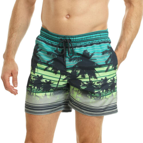 (M, Lime/Blue) RIPT Essentials Mens Palm Tree Swim Shorts