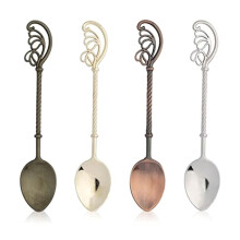Set of 4 Retro Coffee Tea Ice Cream Dessert Spoon Scoop, 4.3 Inch Long Feather