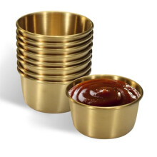 6Pcs 2 Oz Stainless Steel Dipping Sauce Cup, Dip Bowls, Reusable Metal Condiment Cups Ramekins Containers (Gold)