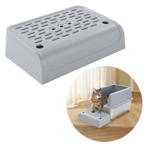 Cat Litter Box Ramp with Filter Function, Double Layered Self-Cleaning Cat Litter Box Litter Trapper with Storage Gray 1