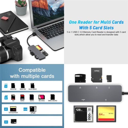 5 in 1 Multi Memory Card Reader OTG Adapter Supports /TF/MS/CF/XD Card Reader for Computer PC Laptop 1