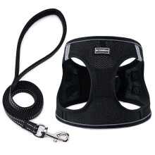 BOOMIBOO Hondenharnas met Leash Set, Verstelbaar Reflecterend Stap-in Vest voor Honden en Katten, Zwart XS