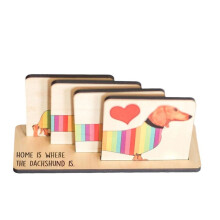 Set van 4 Teckelonderzetters met Houder, Teckelhond Houten Onderzetterset Eettafeldecoratie, Onderzetters met Dierenthema