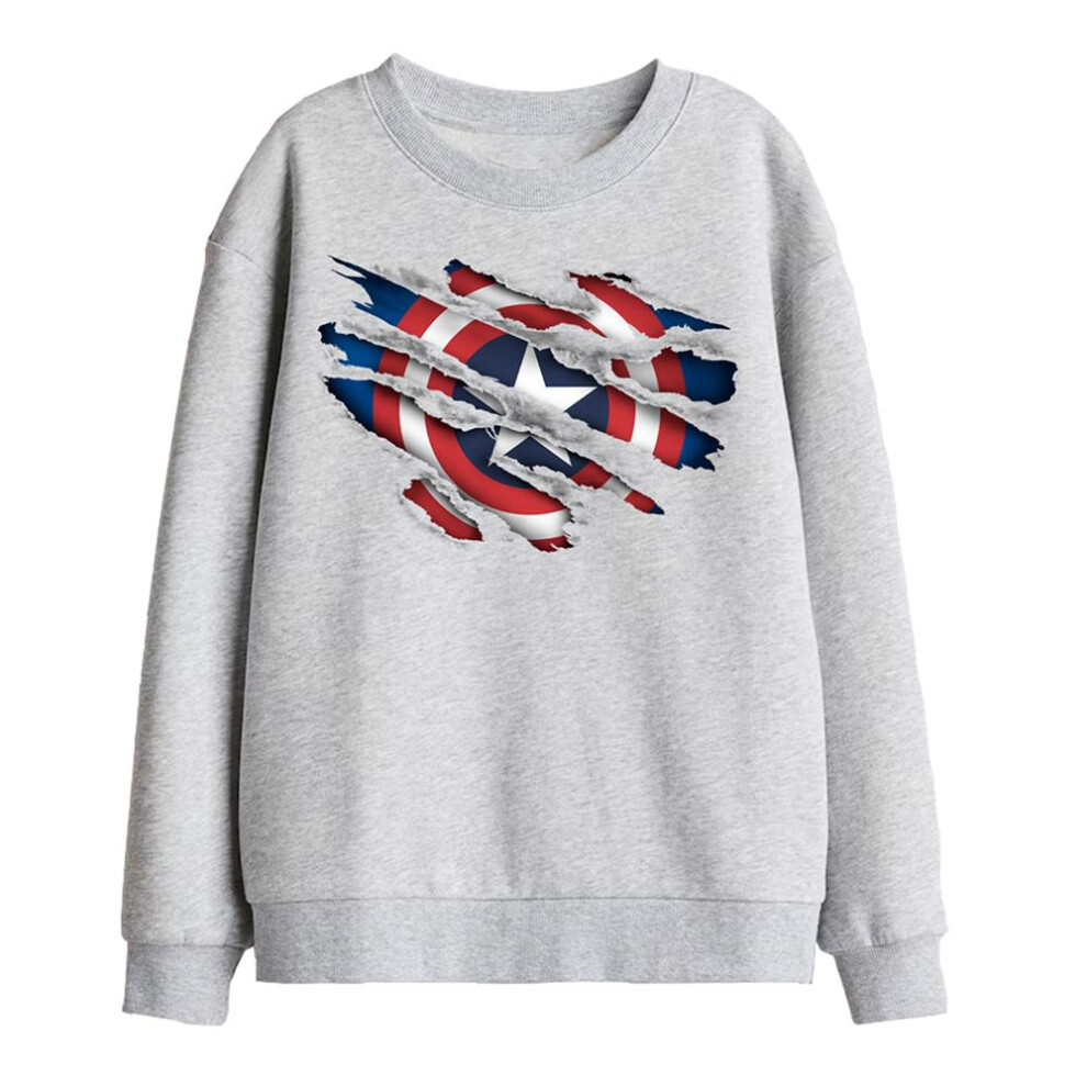 Captain America (5-6 Years, Athletic Heather) Childrens/Kids Torn Sweatshirt Multicoloured
