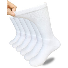 MOLAX Men Diabetic Socks Extra Width Non Binding Crew Sock Cushioned Moisture Wicking Socks for Diabetes Edema Thick Ankle 3 Pairs (A-White (3 Pairs))