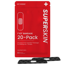 My Medic SuperSkin Bandages, 20-Pack Adhesive Bandages with Soothing Aloe, Latex-Free, 5X Stronger, 1" x 3" Flexible Fabric Bandages for First Aid and