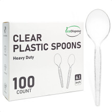 EcoDispose 100 Stück Einweg Klarsichtkunststoff Löffel hitzebeständig BPA-frei, strapazierfähiges Besteck für Partys