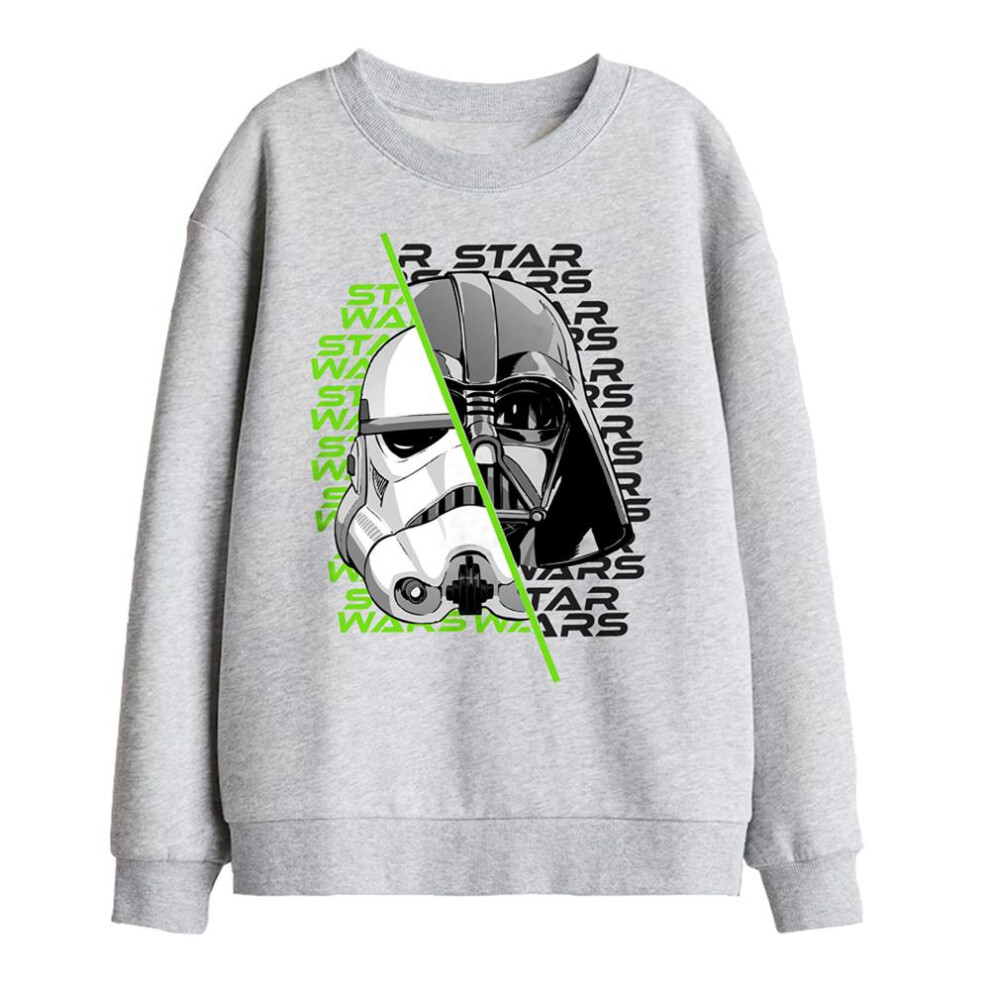 Star Wars (9-11 Years, Athletic Heather) Childrens/Kids Darth Vader & Stormtrooper Helmet Split Sweatshirt
