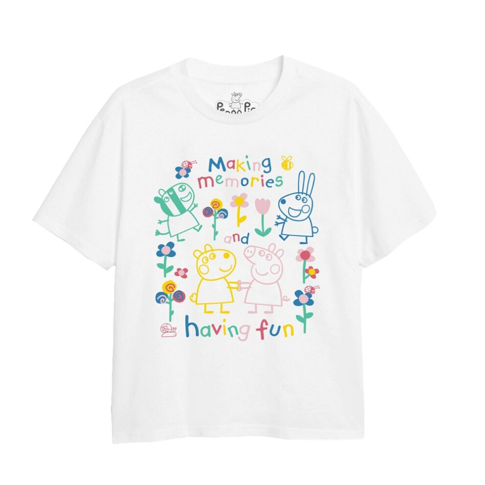 Peppa Pig (5-6 Years, White) Girls Fun Friends Outline T-Shirt