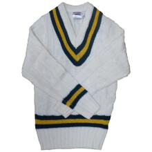 (L, Off White/Green/Amber) Carta Sport Mens Cricket Jumper