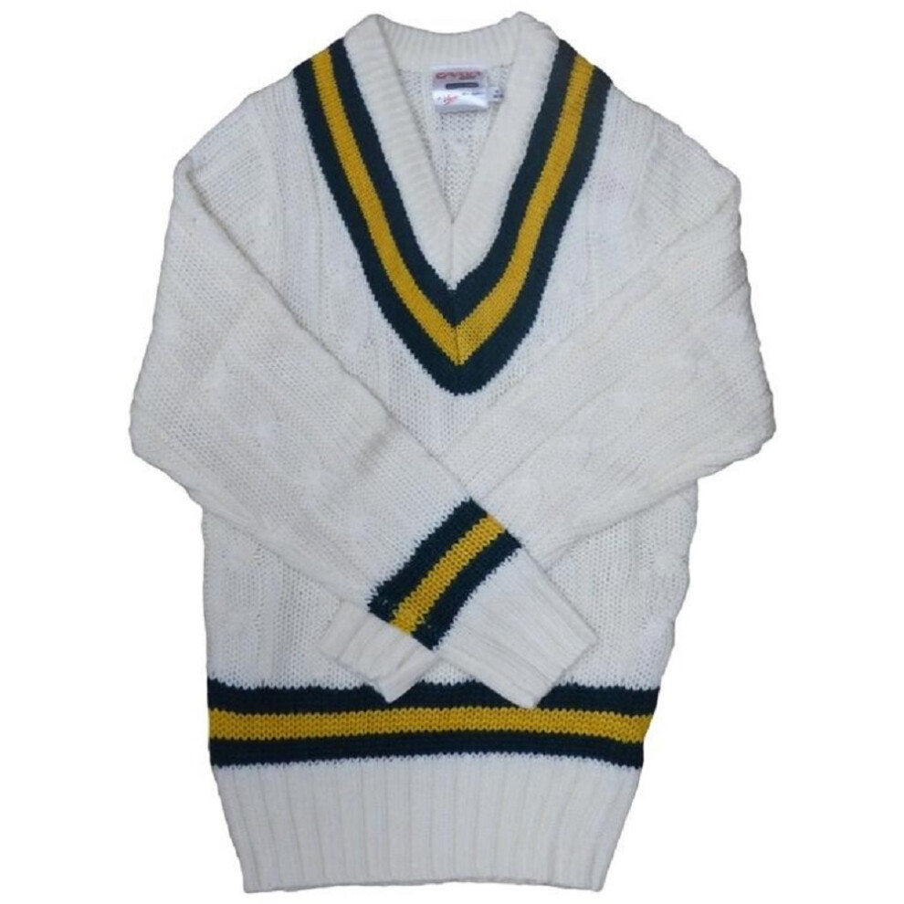 Carta Sport (L, Off White/Green/Amber) Mens Cricket Jumper