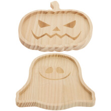 6Stk Holz Snacktablett Halloween Kürbis Geist Bunt Multifunktional