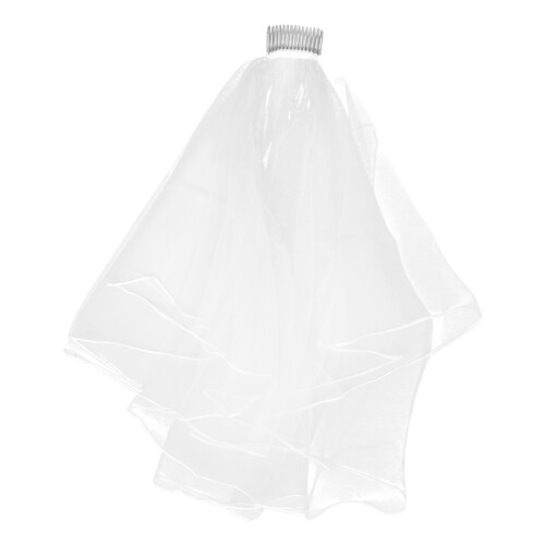2Pcs White Bridal Veil Mesh Mantilla Double Layer Yarn Veil with Comb 1