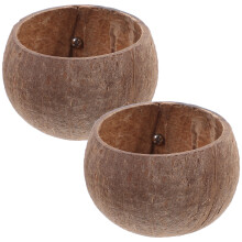 2Pcs Wooden Coconut Shell Pet Food Bowls with Large Capacity
