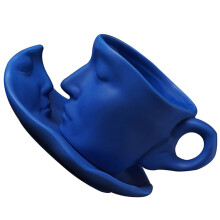 2Pcs Ceramic Drinking Cups with Saucer Dark Blue for Office and Home