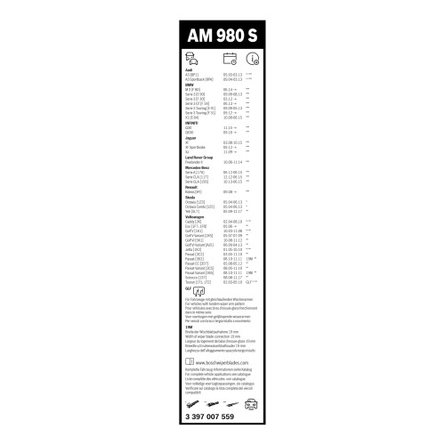 Bosch Bosch Aerotwin AM 980 S  Front Windscreen Wipers  Set of 2 Replacement Blad 2