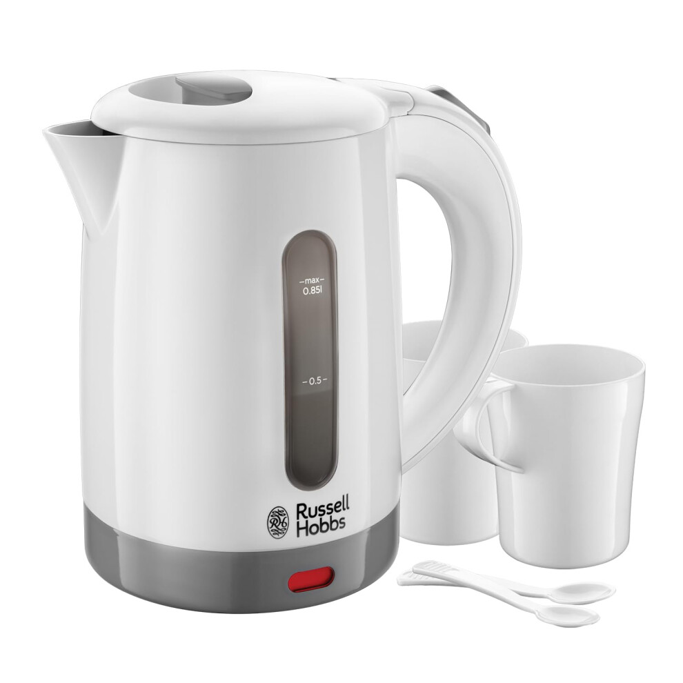 Photos - Electric Kettle Russell Hobbs Electric 0.85L Travel Kettle, Small & Compact, Dual voltage, Ideal for abroad/caravan/camping, inc 2 cups & sp 