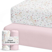 Sorrel + Fern Lenzuola per Culla Neutre - Lenzuola Fitted per Bambini - 2 Pezzi Materasso Standard e Toddler (Unicorno Fiore)