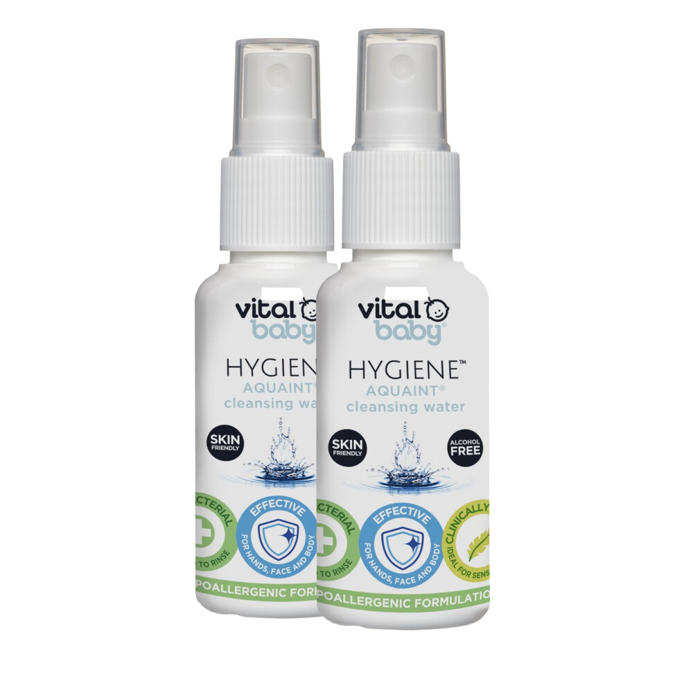 Vital Baby Aquaint Cleansing Water 50Ml 2Pk | Hypoallergenic & Antibacterial | Safe For All Ages, Gentle On Skin, Alcohol-Free, 10
