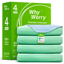 WhyWorry Washable Bed Pads for Adult Incontinence, 34" x 36" (Pack of 4) Washable Pee Pads for Bed Wetting, Heavy Absorbency Reusable Underpads for El