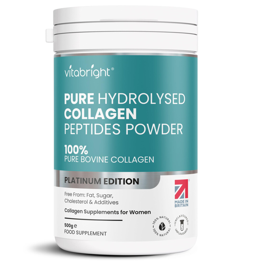 Vitabright Bovine Collagen Powder 500G | 50 Servings | Highly Bioavailable Hydrolyzed Collagen