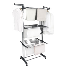 BARGAIN FACTORY Airer Clothes Drying Rack,4-Tier Grey Foldable Clothes Hanger Adjustable Large Stainless Steel Garment Laundry Rac