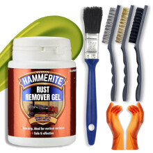 Rust Remover for Metal Bundle with 100ml Hammerite Rust Remover Gel, Wire Brush Set (Nylon Steel Brass), Gloves & Decex Paintbrush - Rust Treatment K