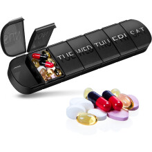 Black Weekly Pill Box Organiser with Upgraded Open Design | Premium Quality 7 Day Travel Tablet Box | Portable Pill Case for Medications, Vitamins, a