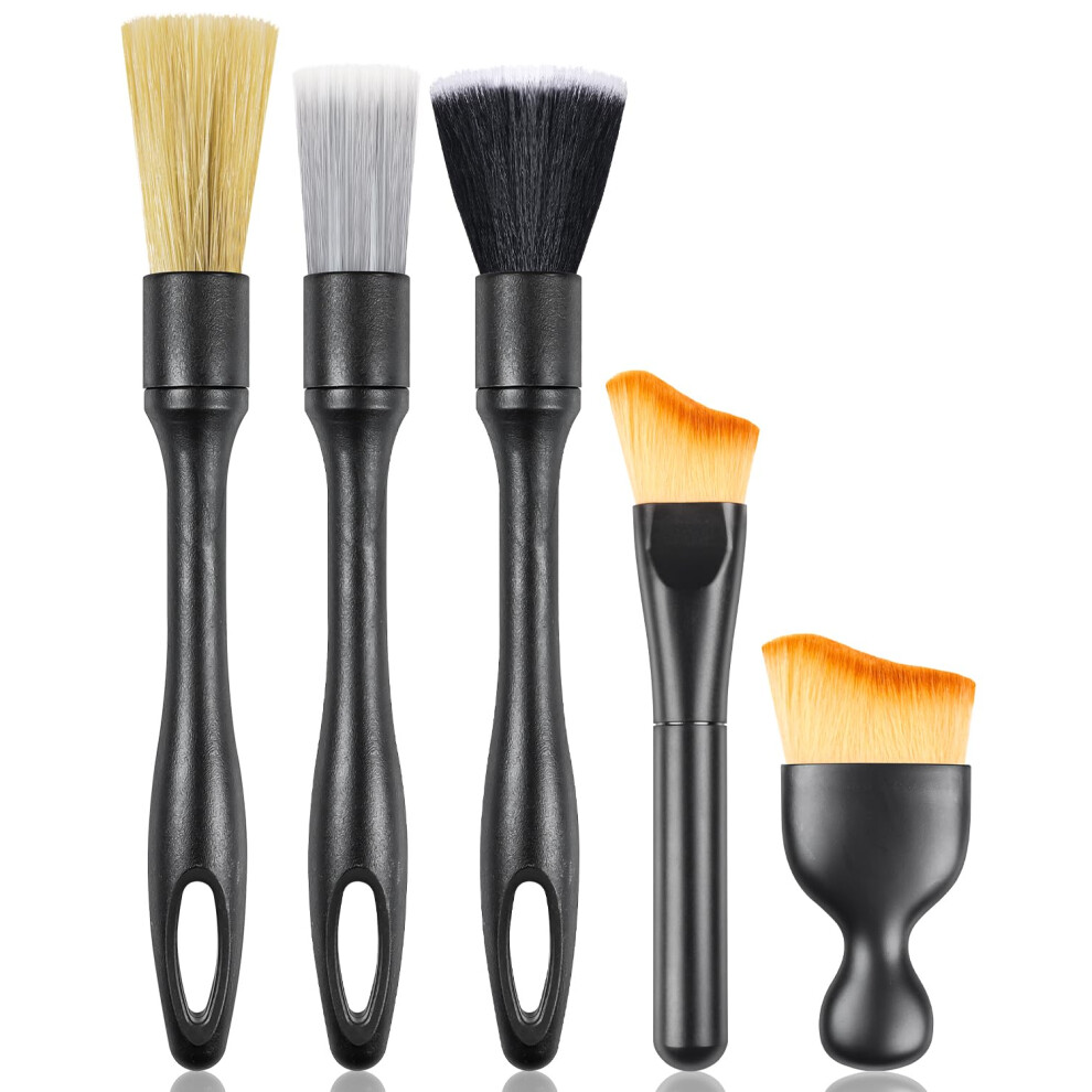 Caianwin 5Pcs Car Cleaning Brush Set, Ultra Soft Hair Car Dust Sweeping Soft Bristle Brush, Boars Car Detailing Brushes, Microfiber Car Interior Brus 5001482757906