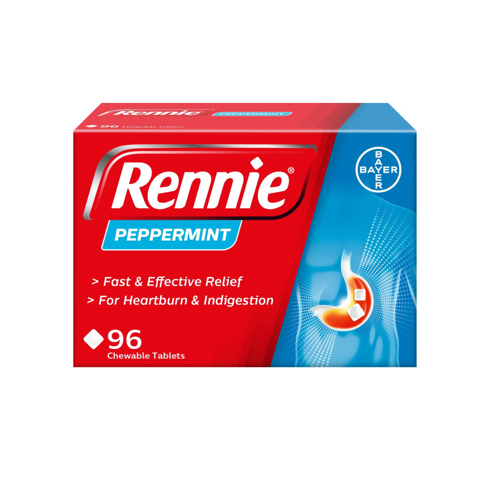 Rennie Peppermint Flavour Antacid, Heartburn And Indigestion Chewable Tablets, 1