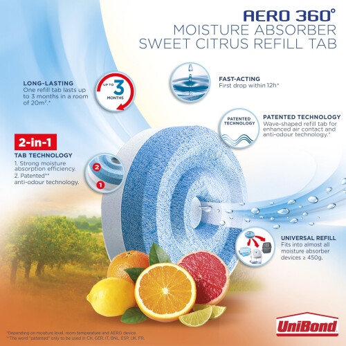 Unibond AERO 360 Moisture Absorber Citrus Refill Tab, 2