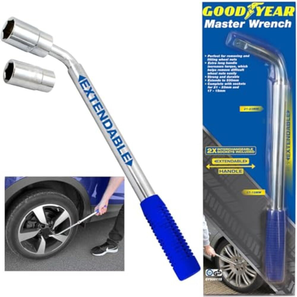 Goodyear Wheel Master Wrench Perfect For Removing And Fitting Wheel Nuts| Strong And Durable| Extends To 530Mm| Complete With Sockets For 21-23Mm And 7427919789568