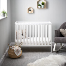 Obaby Bantam Space Saver Cot – White Compact Baby Cot Adjustable Bas