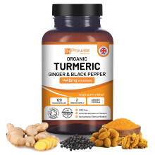 Organic Turmeric Capsules High Strength 1440mg | 120 Capsules with Black Pepper, Ginger & Active Ingredient Curcumin (2 Month Supply) | Made in UK by