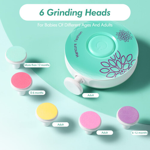 Brencco Electric Nail File for Baby with Six Interchangeable Grinding 1