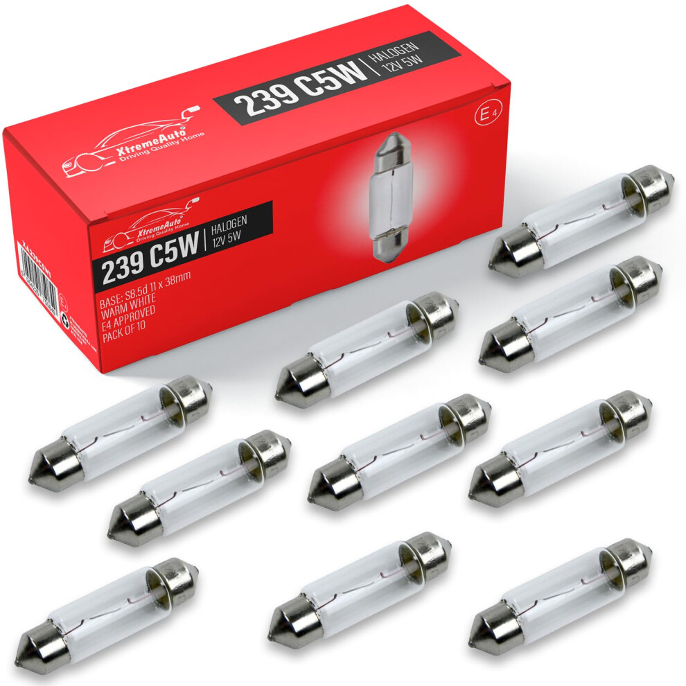 Xtremeauto 239 C5w Bulb Festoon - Number Plate Bulb Interior Car Bulbs 12V 5W S8.5d 11X38mm Car Bulb Pack Of 10 12V 5W Number Plate Bulb Light 5051226420412