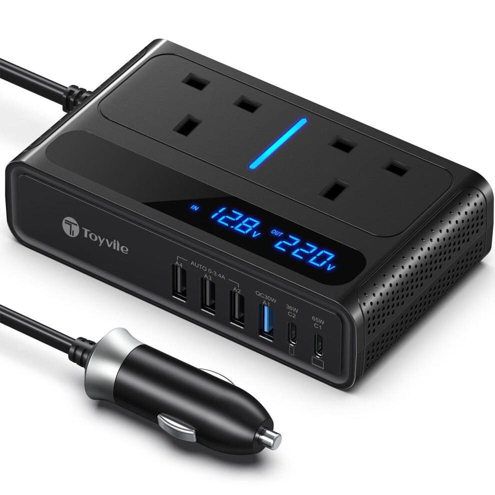 200W Car Power Inverter 12V To 240V / 230V With 2 Sockets, 4 Usb Ports And 2 Type-C Ports,Fast Charging Car Voltage Converter Inverter,With Cigarette 5000428858714