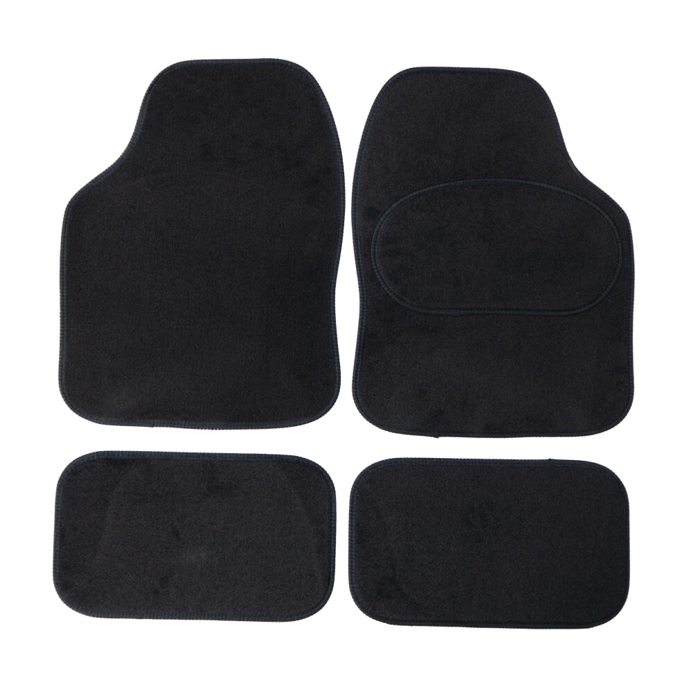 Sakura Car Mat Set Of 4 Heavy Duty Hard Wearing Carpet Flexible Black Velour Matching Trim Universal Fit Front Rear Heelpad Non-Sl
