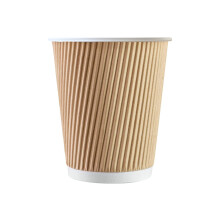 100 x Kraft 12oz Ripple 3 Ply Disposable Insulated Paper Cups For Tea Coffee Cappuccino Hot Drinks