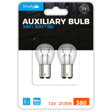 Simply S380BL 380 (P21/5W) Auxiliary Bulbs Blister, 12V 21/5W, Base BAY15D, High Performance and Maximum Visility, Provide Drivers with more time to