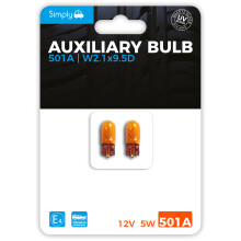 Simply S501ABL 501A Amber Auxiliary Bulb Bliste,Provide Drivers with more time to React to Changes in Traffic Situations ,Oranger, 12V 5W, Base W2.1