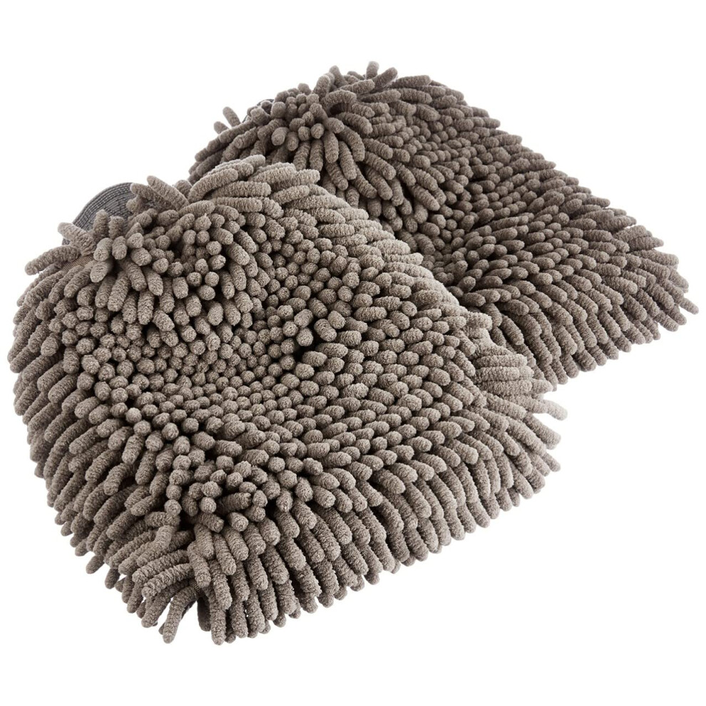 Amazon Basics Deluxe Microfiber Car Wash Drying Mitts, 2 Pack, 30 Cm L X 20 Cm W Grey 5007573973484