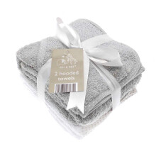 Pack of 2 white and Grey Elli and Raff Baby Hooded Bath Time Towel 100% Cotton Baby Gift