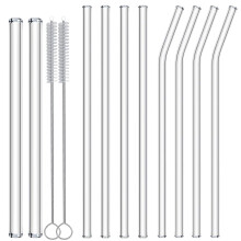 NAFENDER Reusable Glass Straws 10-Pack Drinking Straw 4 Bent + 4 Straight + 2 Wider Smoothie Straws with 2 Cleaning Brushes