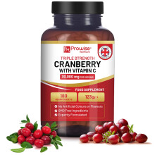 Triple Strength Cranberry 30,000mg Added with Vitamin C - 180 Vegan Tablets I UTI Support for Women I Easy to Swallow Tablets I Made in the UK by Pro