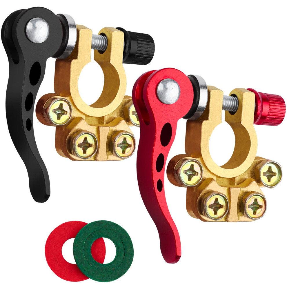 Jatiler 2 Pcs Quick Release Battery Terminal Connectors, 4 Way Brass Car Terminals Battery Connectors Positive And Negative 12V/24V/60V For Cars 5051226495014