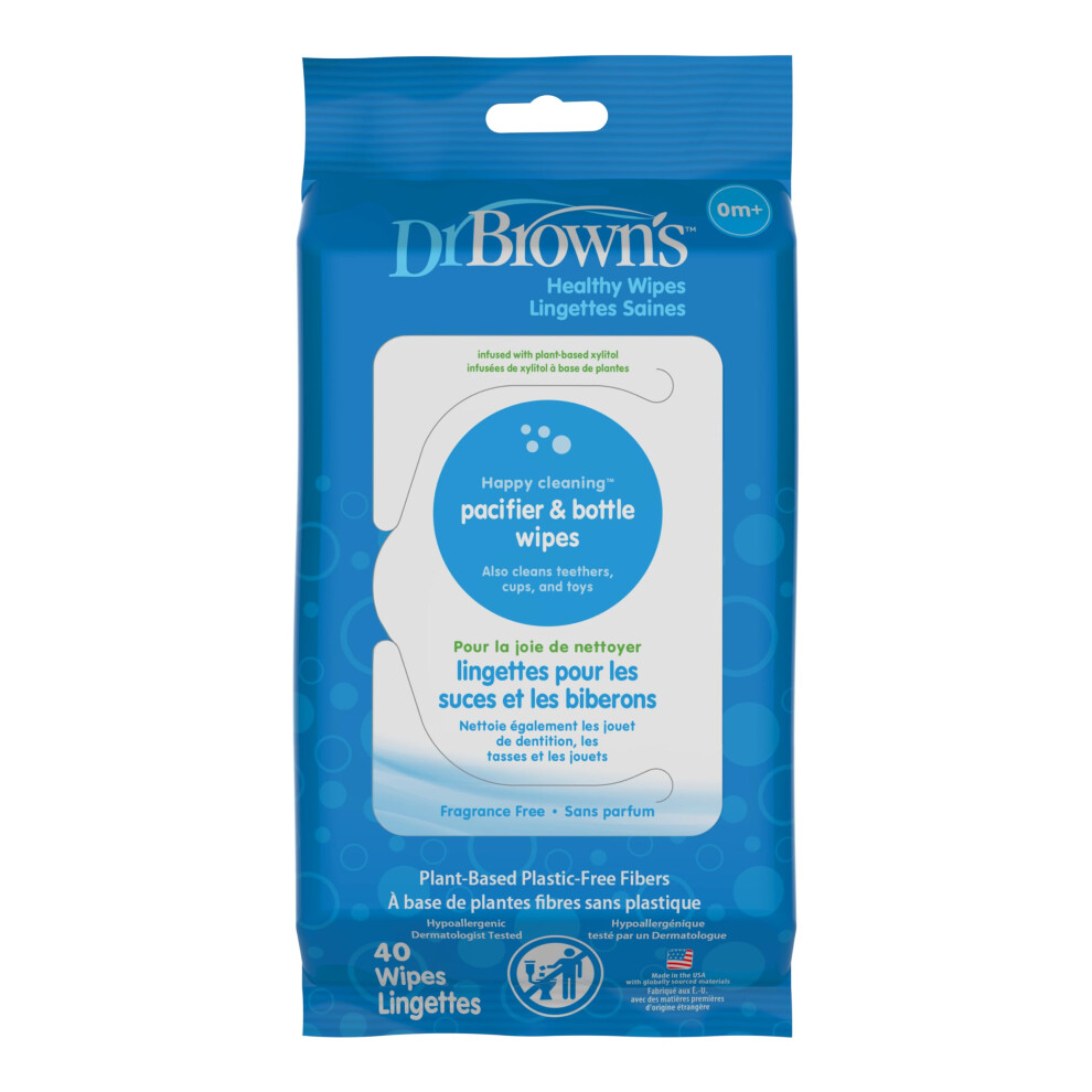 Dr. Brown's Pacifier & Bottle Wipes, Fragrance Free, 40 Wipes,